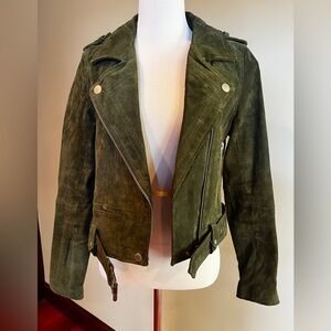 Blank NYC Olive Green Distressed Suede Leather Moto Jacket - Size Women’s Small